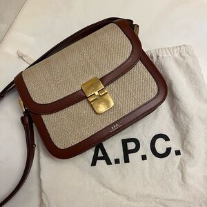 A.P.C. Brown and Cream Crossbody Bag with Flap Closure and Leather Trim